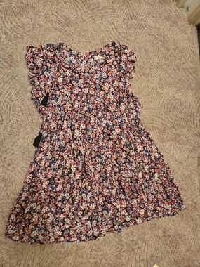 Floral Ruffle Sleeve Dress - Pink Multicolor